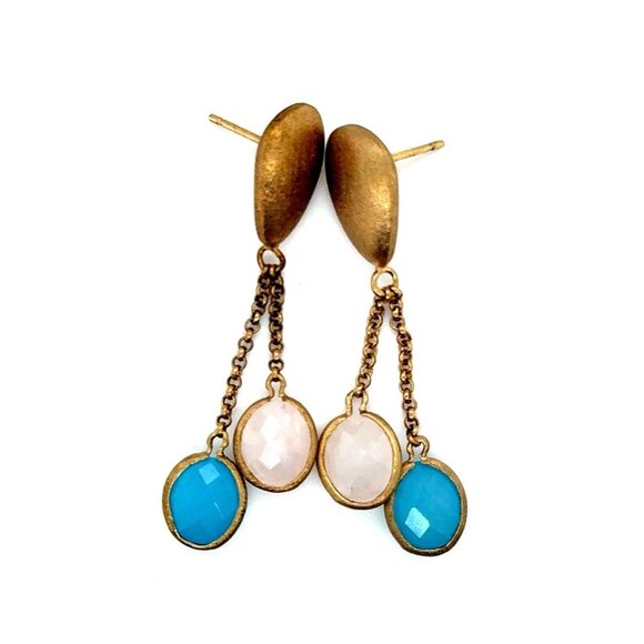 Blue/White Dangle Matte Earrings - Picture 1 of 5